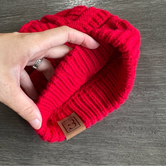 Red Knit Beanie Hat - Picture 4 of 6
